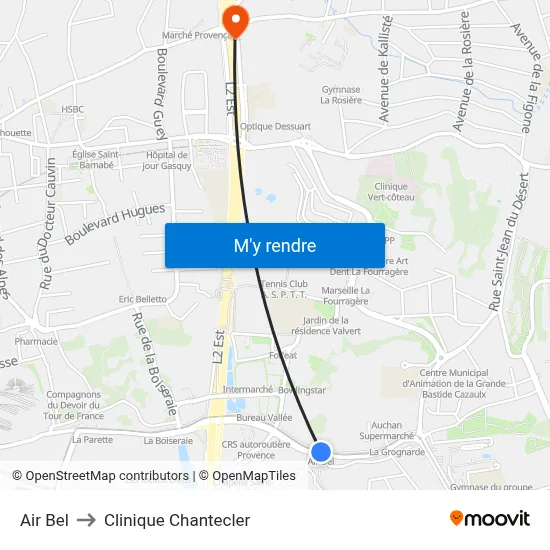 Air Bel to Clinique Chantecler map