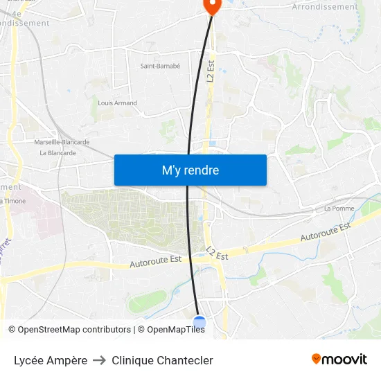 Lycée Ampère to Clinique Chantecler map