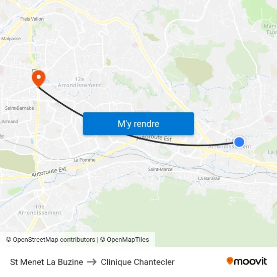 St Menet La Buzine to Clinique Chantecler map