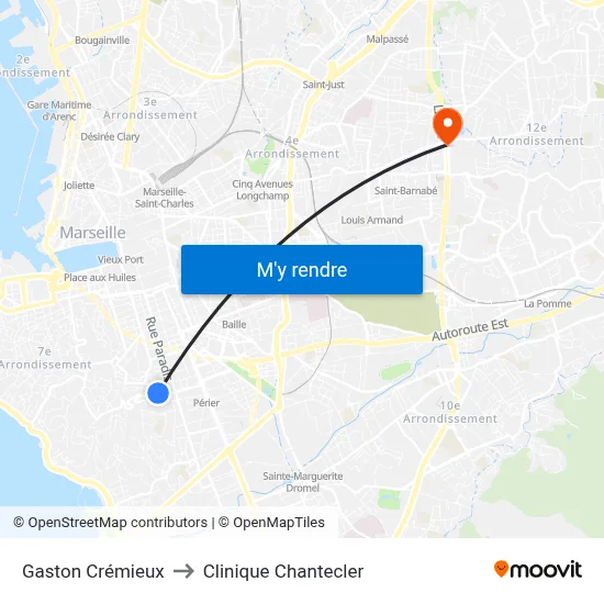 Gaston Crémieux to Clinique Chantecler map