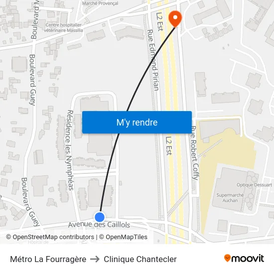 Métro La Fourragère to Clinique Chantecler map