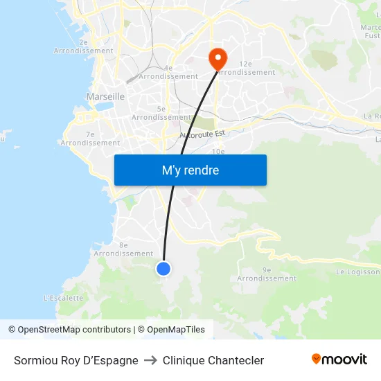 Sormiou Roy D’Espagne to Clinique Chantecler map
