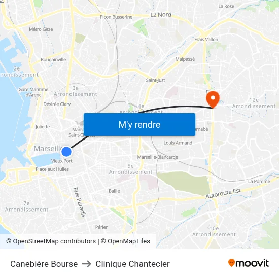 Canebière Bourse to Clinique Chantecler map