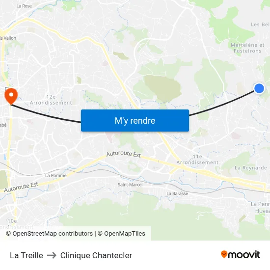 La Treille to Clinique Chantecler map