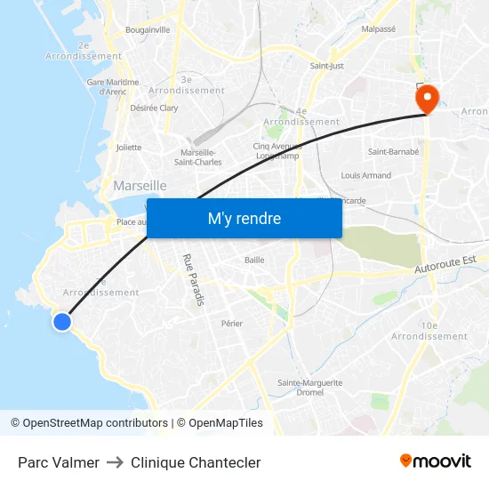 Parc Valmer to Clinique Chantecler map