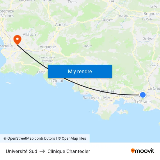 Université Sud to Clinique Chantecler map