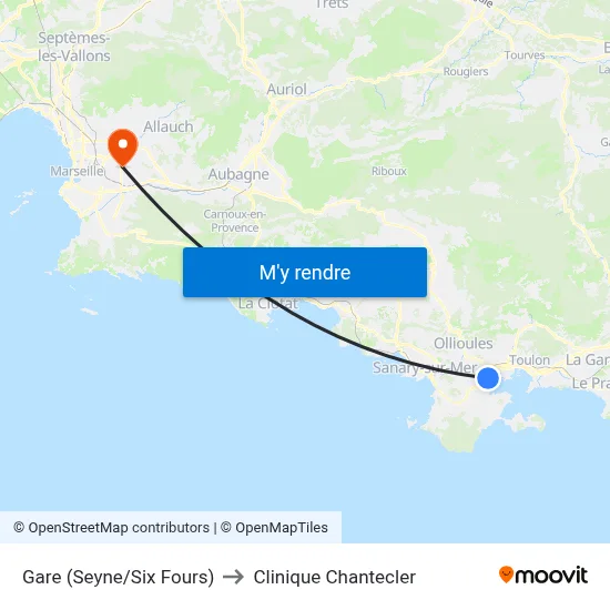 Gare (Seyne/Six Fours) to Clinique Chantecler map