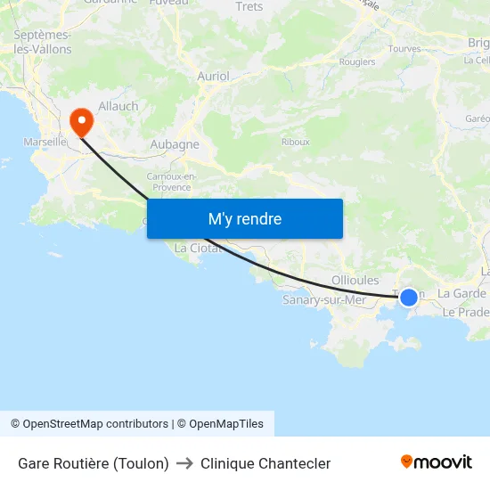 Gare Routière (Toulon) to Clinique Chantecler map