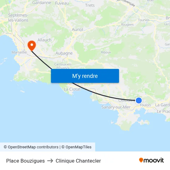 Place Bouzigues to Clinique Chantecler map