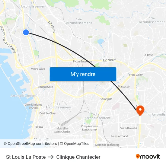 St Louis La Poste to Clinique Chantecler map