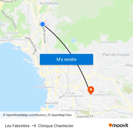 Les Fabrettes to Clinique Chantecler map