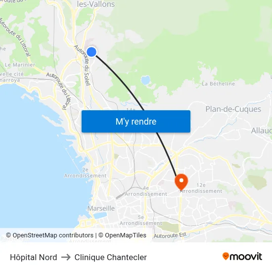 Hôpital Nord to Clinique Chantecler map