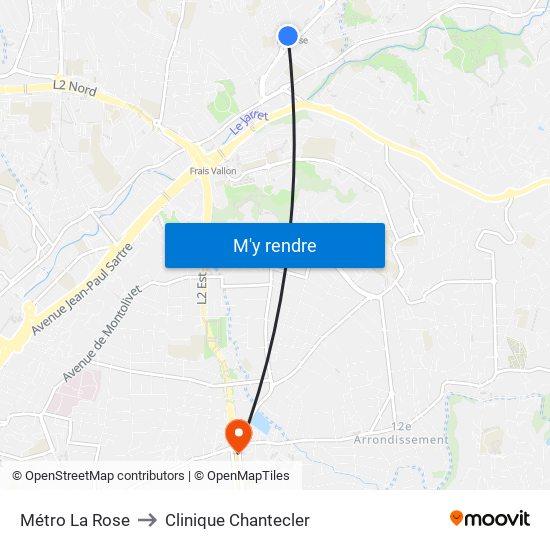 Métro La Rose to Clinique Chantecler map