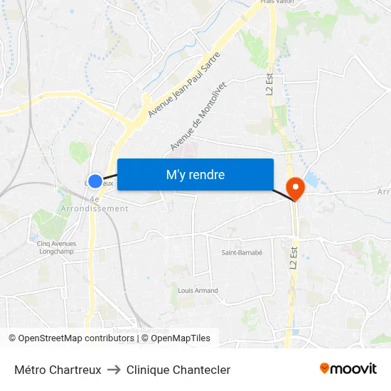 Métro Chartreux to Clinique Chantecler map