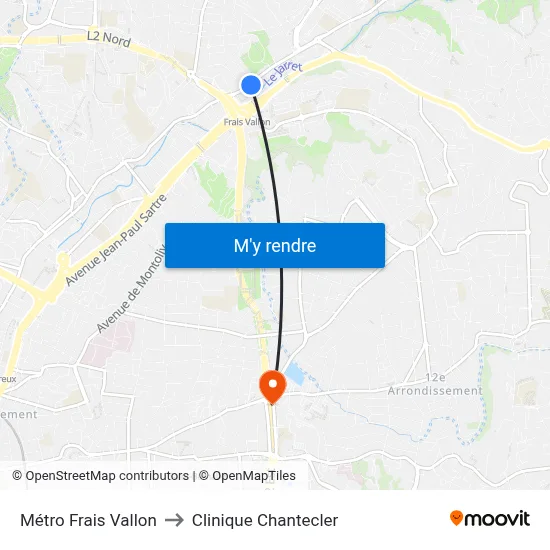 Métro Frais Vallon to Clinique Chantecler map