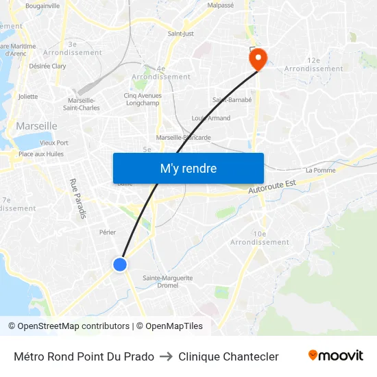 Métro Rond Point Du Prado to Clinique Chantecler map
