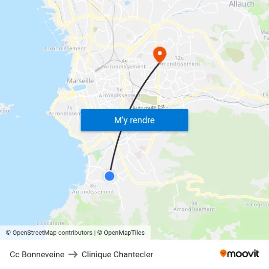 Cc Bonneveine to Clinique Chantecler map