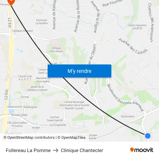 Follereau La Pomme to Clinique Chantecler map