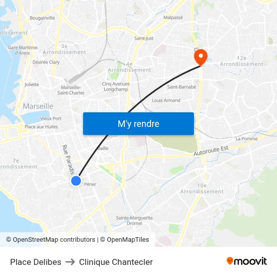 Place Delibes to Clinique Chantecler map