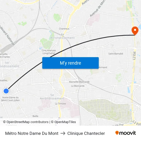 Métro Notre Dame Du Mont to Clinique Chantecler map