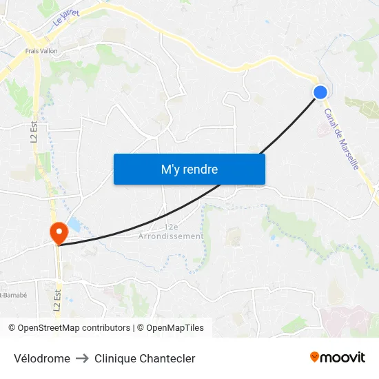 Vélodrome to Clinique Chantecler map