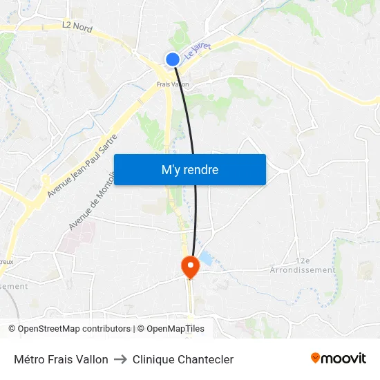 Métro Frais Vallon to Clinique Chantecler map