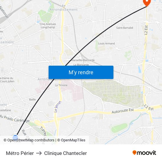 Métro Périer to Clinique Chantecler map
