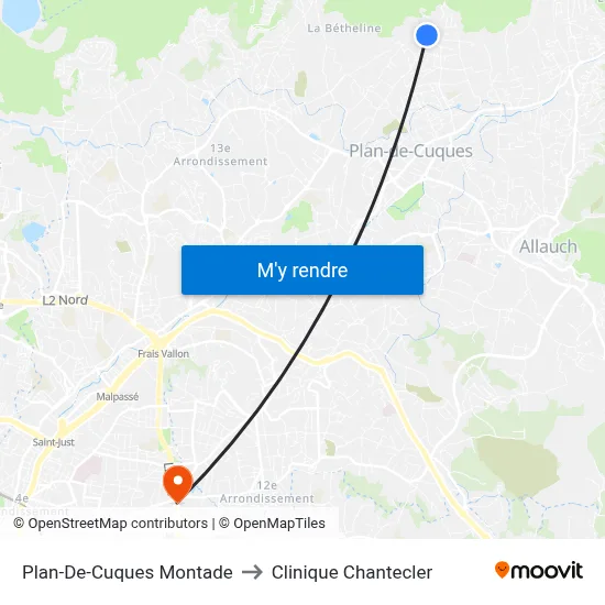 Plan-De-Cuques Montade to Clinique Chantecler map