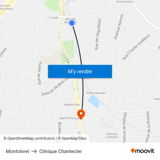 Montolivet to Clinique Chantecler map