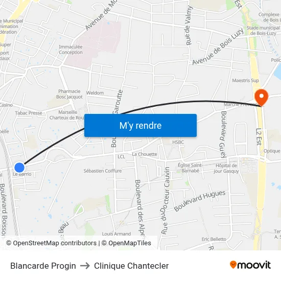 Blancarde Progin to Clinique Chantecler map