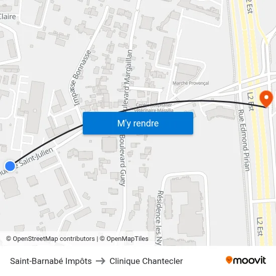 Saint-Barnabé Impôts to Clinique Chantecler map