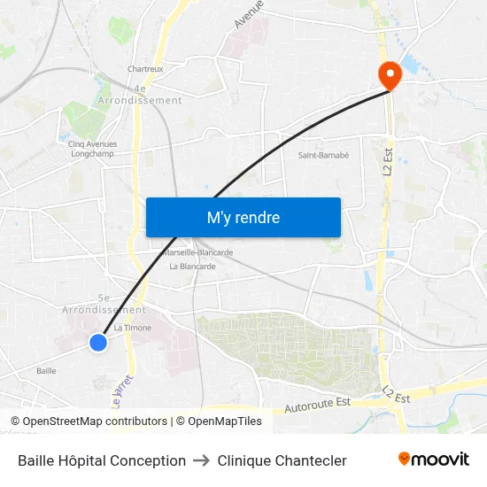 Baille Hôpital Conception to Clinique Chantecler map