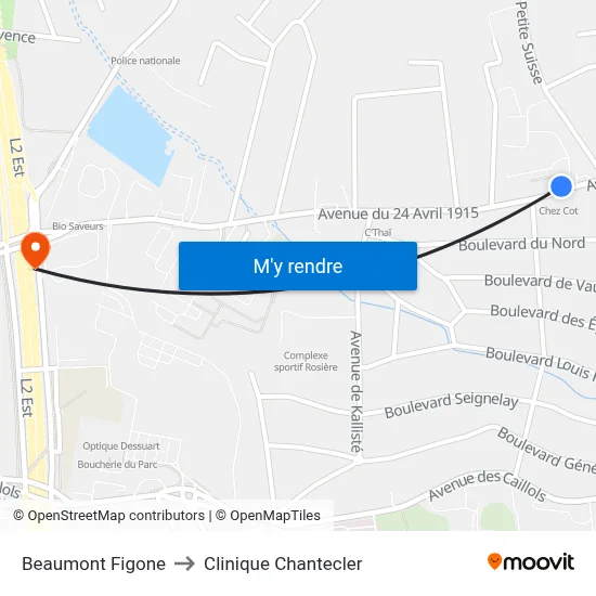 Beaumont Figone to Clinique Chantecler map