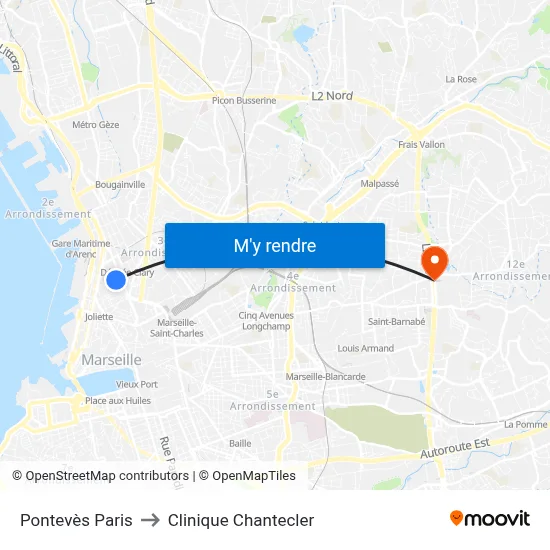Pontevès Paris to Clinique Chantecler map