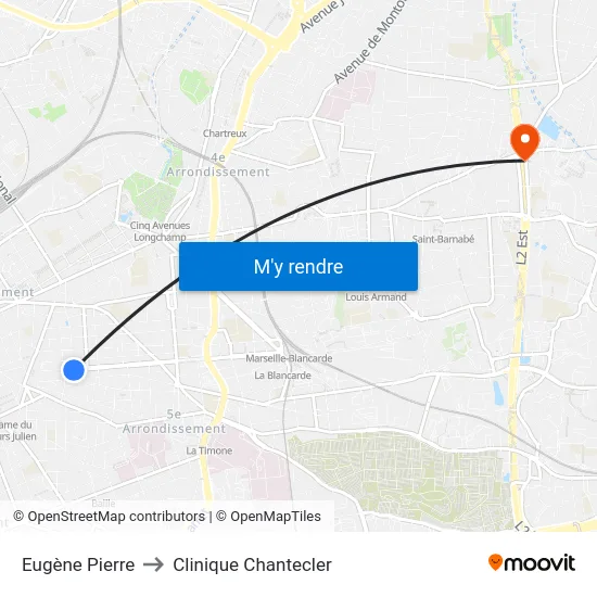 Eugène Pierre to Clinique Chantecler map