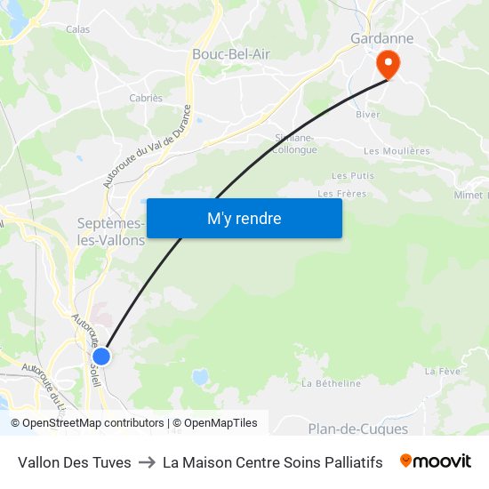 Vallon Des Tuves to La Maison Centre Soins Palliatifs map