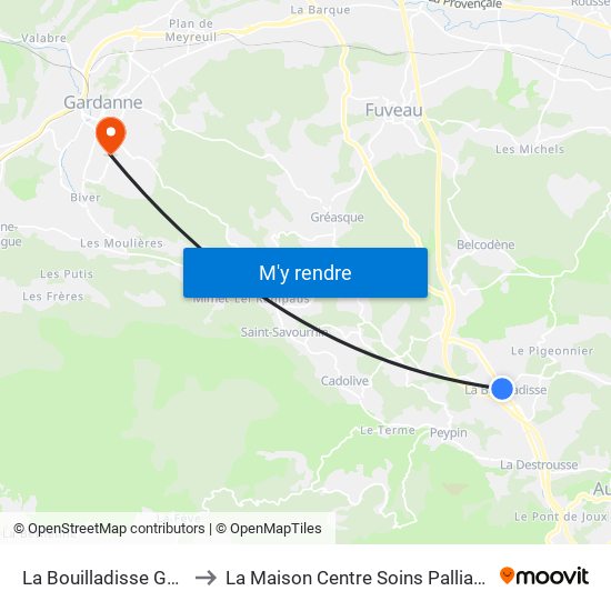La Bouilladisse Gare to La Maison Centre Soins Palliatifs map