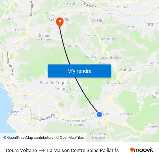 Cours Voltaire to La Maison Centre Soins Palliatifs map