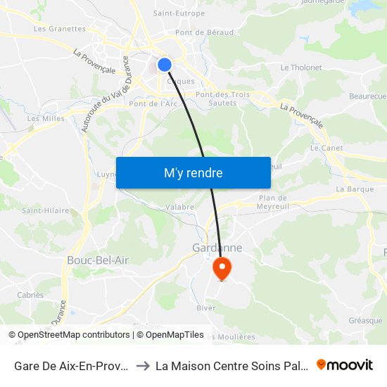 Gare De Aix-En-Provence to La Maison Centre Soins Palliatifs map