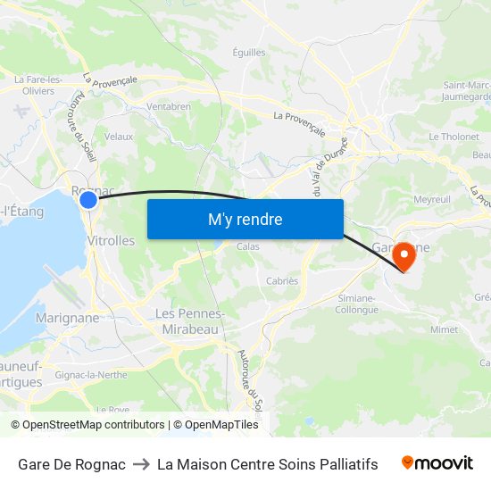 Gare De Rognac to La Maison Centre Soins Palliatifs map