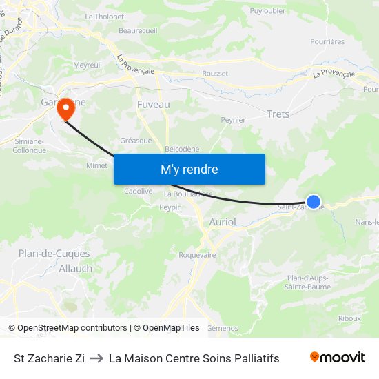 St Zacharie Zi to La Maison Centre Soins Palliatifs map