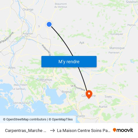 Carpentras_Marche Gare1 to La Maison Centre Soins Palliatifs map