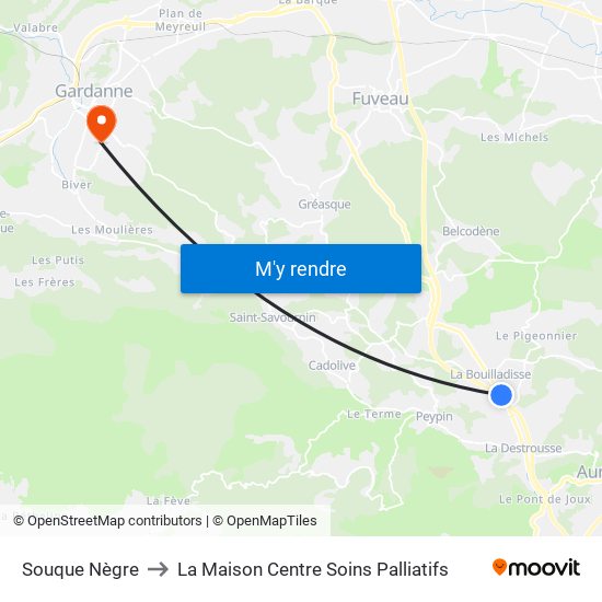 Souque Nègre to La Maison Centre Soins Palliatifs map