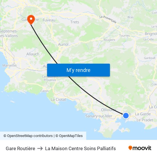 Gare Routière to La Maison Centre Soins Palliatifs map