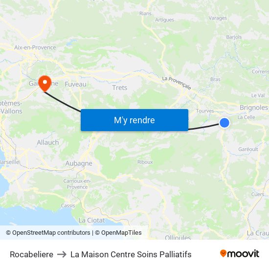 Rocabeliere to La Maison Centre Soins Palliatifs map