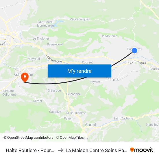 Halte Routière - Pourrières to La Maison Centre Soins Palliatifs map