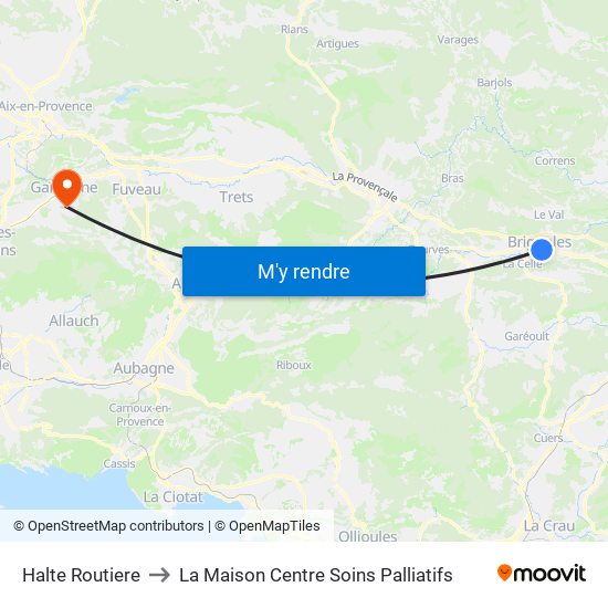 Halte Routiere to La Maison Centre Soins Palliatifs map