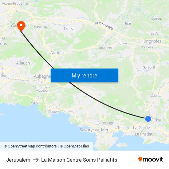 Jerusalem to La Maison Centre Soins Palliatifs map