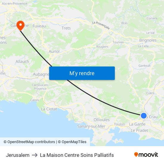 Jerusalem to La Maison Centre Soins Palliatifs map