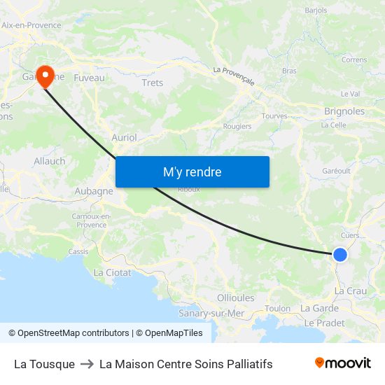 La Tousque to La Maison Centre Soins Palliatifs map